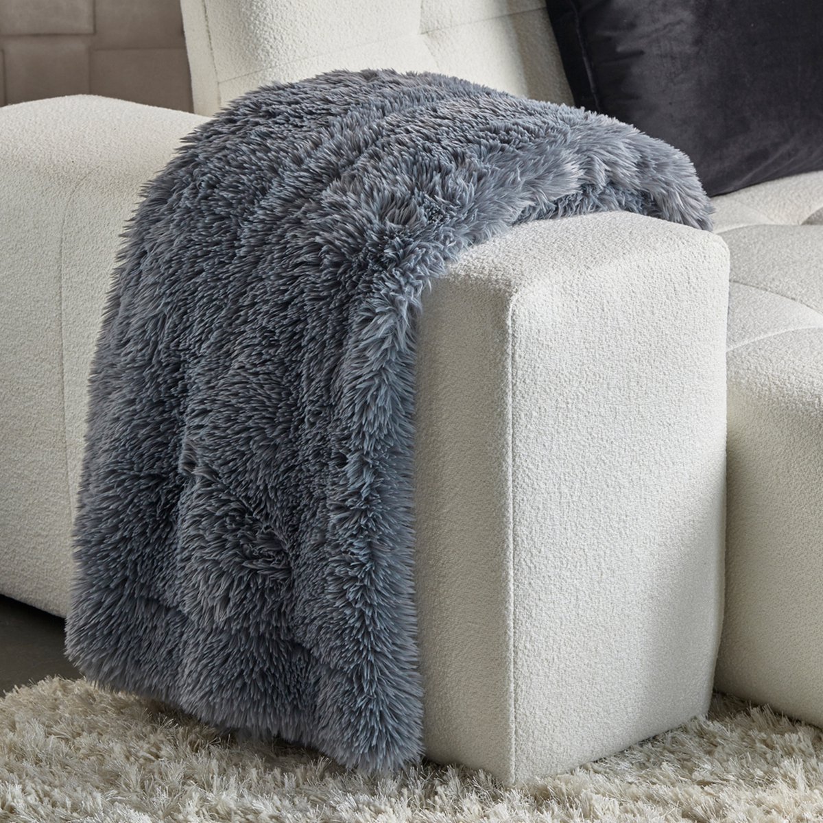 Riviera Maison Plaids faux fur Fall Faux Fur Throw Blauw 170x130