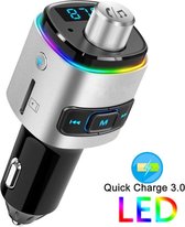 Transmetteur FM Bluetooth pour la voiture - Mains libres - Appel - Kit de voiture sans fil - Port USB Fastcharger - Lumière LED / Écran - Écouter de la Musique en streaming - Chargeur rapide de voiture - Carte SD - MP3 - Adaptateur - Audio