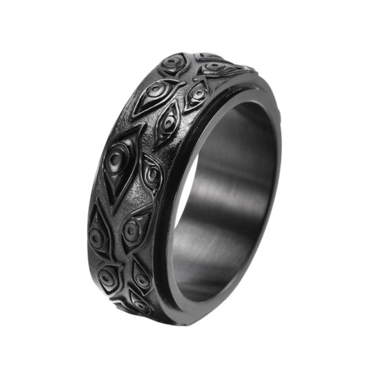 Anxiety Ring - (Ogen) - Stress Ring - Fidget Ring - Draaibare Ring - Overprikkeld Brein - Spinner Ring - Zwartkleurig RVS - (23.00 mm / maat 72)
