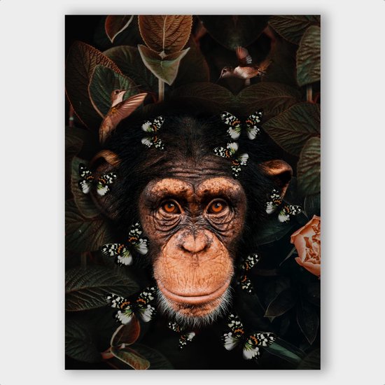 Poster Tropical Chimpanzee - Dibond - 50x70 cm  | Wanddecoratie - Interieur - Art - Wonen - Schilderij - Kunst