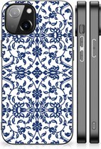 Trendy Telefoonhoesjes Geschikt voor iPhone 14 GSM Hoesje met Zwarte rand Flower Blue