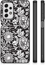Mobiel TPU Hard Case Geschikt voor Samsung Galaxy A23 Telefoon Hoesje met Zwarte rand Zwart Bloemen