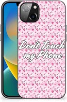 Hoesje met Tekst iPhone 14 Plus Back Cover Siliconen Hoesje met Zwarte rand Flowers Pink Don't Touch My Phone
