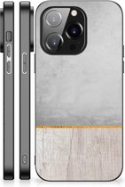 Backcase Siliconen Hoesje iPhone 14 Pro Smartphone Hoesje met Zwarte rand Wood Beton