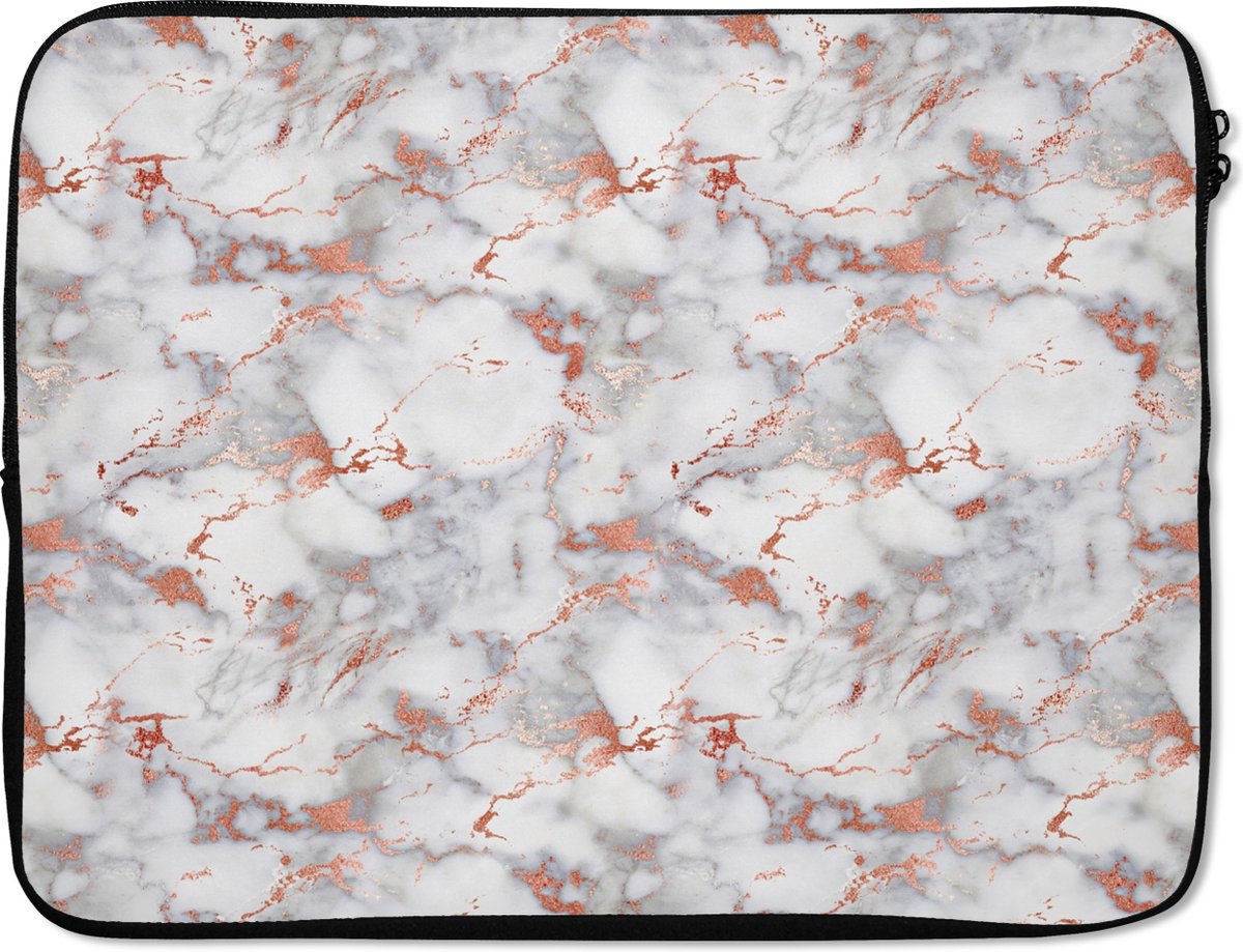 Laptophoes - Wit - Marmer print - Rose goud - Stenen - Laptoptas - Laptop hoes - Sleeve laptop - 17 Inch - Laptop