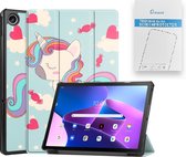Tablet Hoes & Screenprotector geschikt voor Lenovo Tab M10 Plus (3e gen) tablet hoes en screenprotector - 2 in 1 cover - 10.6 inch - Tri-Fold Book Case - Eenhoorn