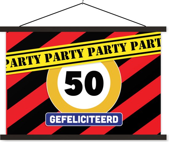 Porte-affiche avec affiche - Affiche scolaire - Anniversaire - Décoration 50 ans - Anniversaire - 90x60 cm - Lattes noires