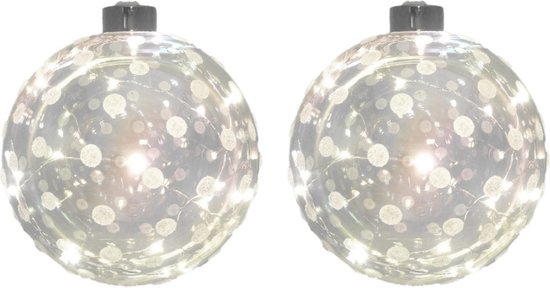 Afwijzen Mus compenseren 2x Glazen decoratie kerstballen met 20 led lampjes verlichting 12 cm -... |  bol.com