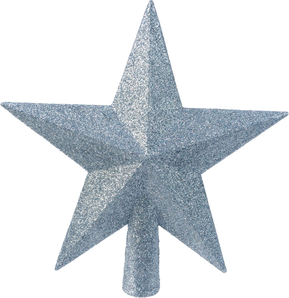 Glitter kerstboom ster piek/topper van kunststof 19 cm - lichtblauw - Kerstversiering