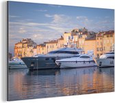 Wanddecoratie Metaal - Aluminium Schilderij Industrieel - Grote jachten in de haven van Saint-Tropez in Frankrijk - 150x100 cm - Dibond - Foto op aluminium - Industriële muurdecoratie - Voor de woonkamer/slaapkamer