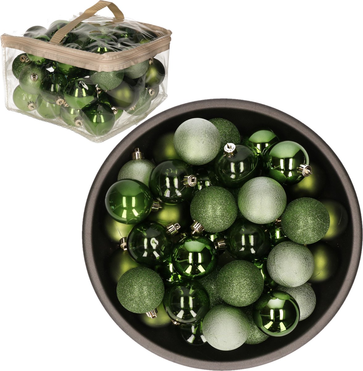 Cosy & Trendy Kerstballen 48 st groen in opbergtas 6 cm