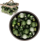 48x boules de Noël en plastique vertes 6 cm dans un sac de rangement/boîte de rangement - Décorations pour Décorations pour sapins de Noël de Noël/Décorations de Noël/Ornements de Noël