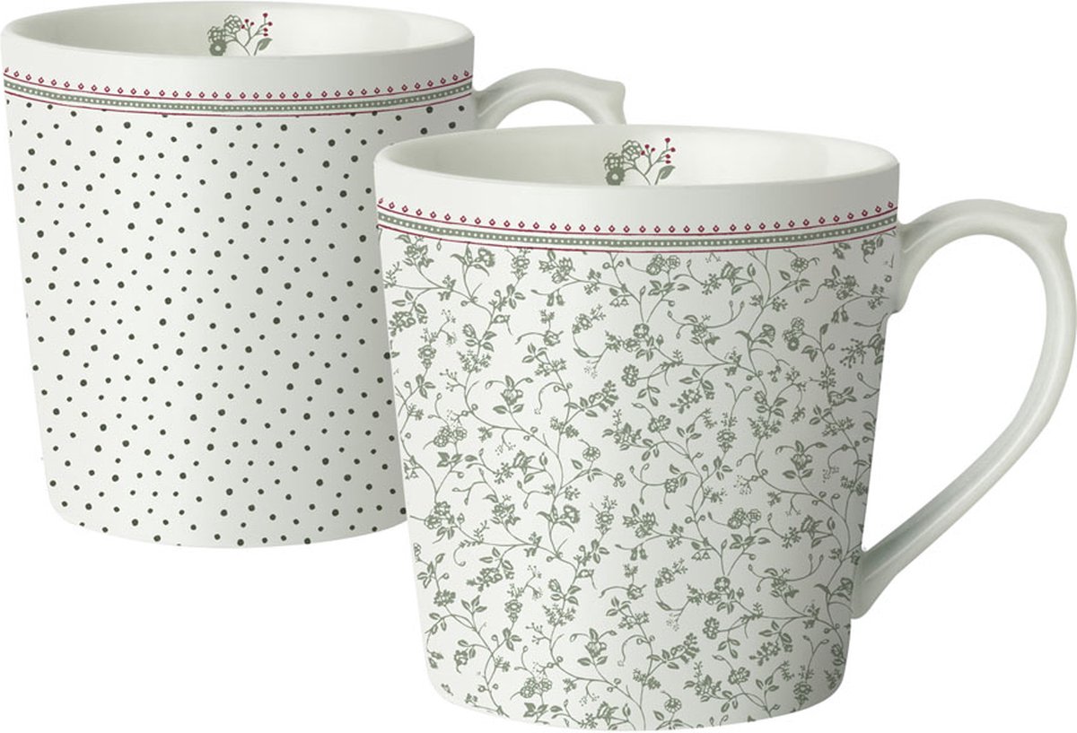 Giftset 2 Bekers Stip en Groene Bloemen 32 cl.
