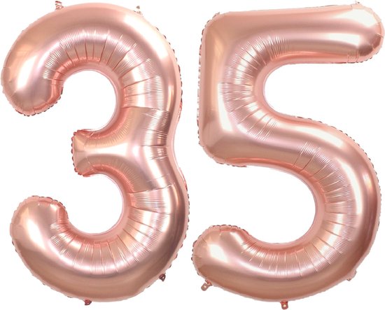 Folie Ballon Cijfer 35 Jaar Rose goud Verjaardag Versiering Helium Cijfer Ballonnen Feest versiering Met Rietje - 86Cm