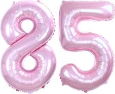 Folie Ballon Cijfer 85 Jaar Roze Verjaardag Versiering Helium Cijfer Ballonnen Feest versiering Met Rietje - 86Cm