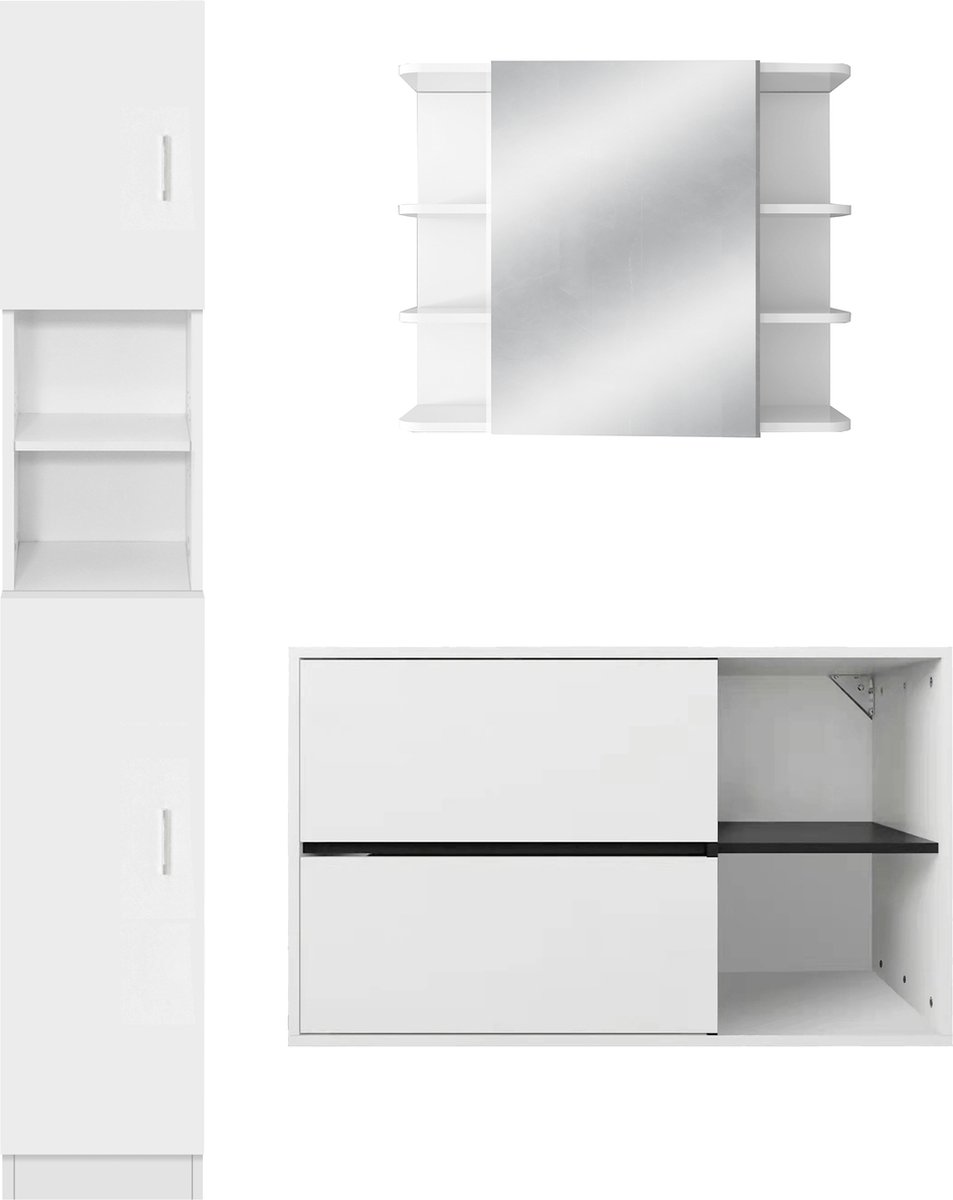 Badkamermeubelset 3-delig moderne stijl wit hout ML-Design