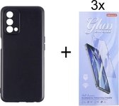 Hoesje Geschikt voor: Oppo A54 5G / A74 5G / A93 5G Silicone - Zwart + 3X Tempered Glass Screenprotector - ZT Accessoires