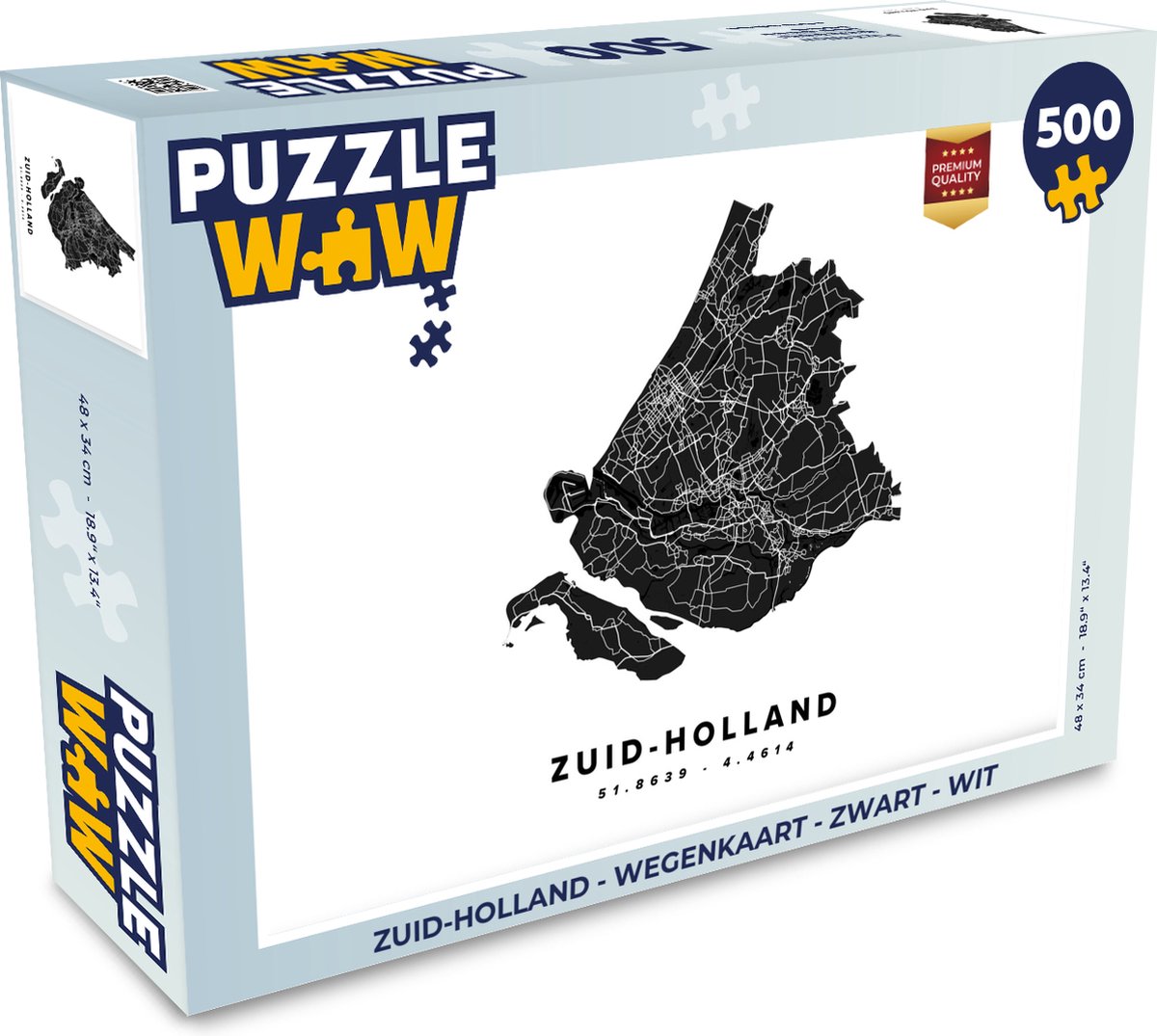 Puzzel Zuid-Holland - Wegenkaart - Zwart - Wit - Legpuzzel - Puzzel 500 stukjes
