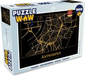Puzzel Kaart - Antwerpen - Goud - Zwart - Legpuzzel - Puzzel 1000 stukjes volwassenen