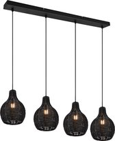 LED Hanglamp - Hangverlichting - Trion Sparko - E14 Fitting - 4-lichts - Rechthoek - Zwart - Hout