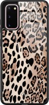 Casimoda® hoesje - Geschikt voor Samsung Galaxy S20 - Luipaard print bruin - Luxe Hard Case Zwart - Backcover telefoonhoesje - Bruin/beige