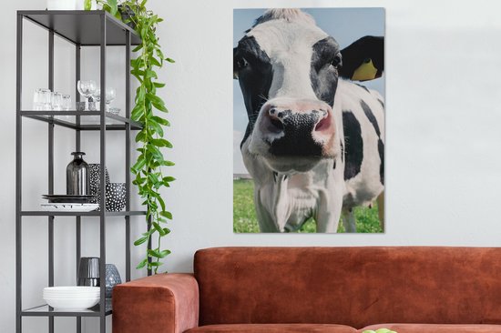 Toile - Vache - Zwart et blanc - Gros plan - Nature - Animal - Peinture sur toile vache - Décoration murale - 90x140 cm