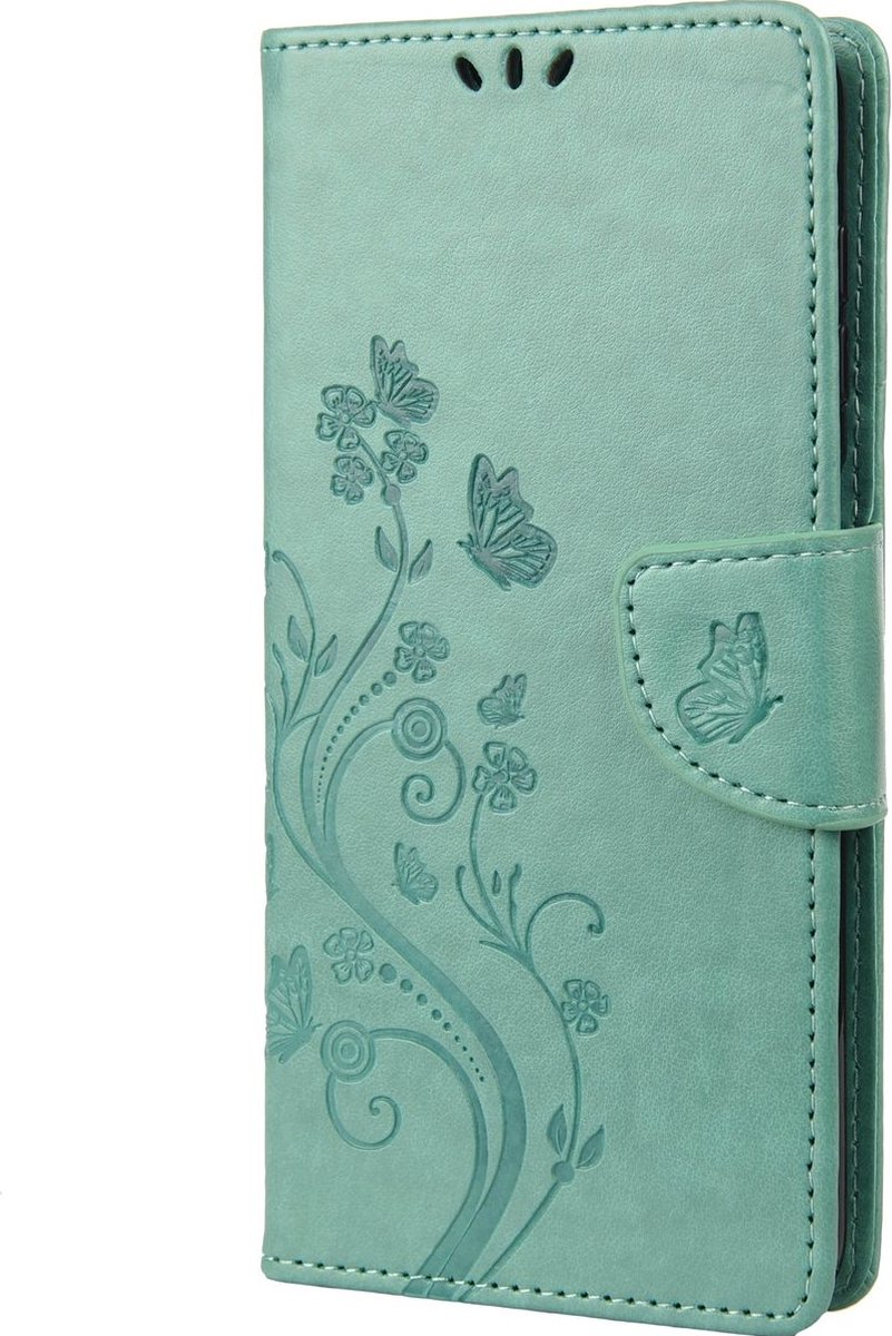 Mobigear Telefoonhoesje geschikt voor Apple iPhone 14 Pro Hoesje | Mobigear Flowers Bookcase Portemonnee | Pasjeshouder voor 3 Pasjes | Telefoonhoesje voor Pinpas / OV Kaart / Rijbewijs - Groen