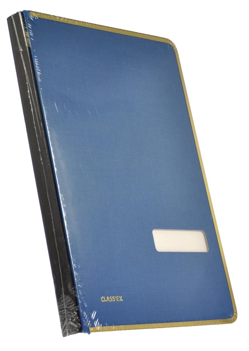 Class'ex handtekenmap, linnen omslag, met metalen beschermrand, blauw 10 stuks
