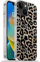 Geschikt voorApple Iphone 14 - Softcase hoesje - Dierenprint - Panter - Bruin - Siliconen Telefoonhoesje