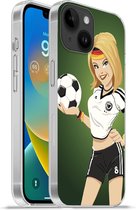 Geschikt voorApple Iphone 14 - Softcase hoesje - Een illustratie van een meisje met Duitse kleding en een voetbal - Meiden - Meisjes - Kinderen - Siliconen Telefoonhoesje