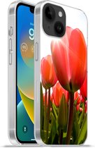 Geschikt voorApple Iphone 14 - Softcase hoesje - Bloemen - Tulpen - Zon - Siliconen Telefoonhoesje