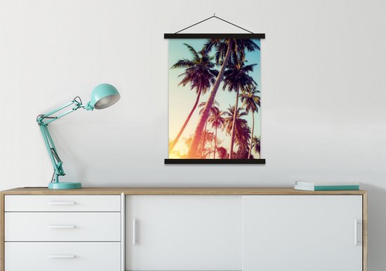 Porte-affiche avec affiche - Affiche scolaire - Palmier - Été - Rétro - Soleil - 90x120 cm - Lattes noires