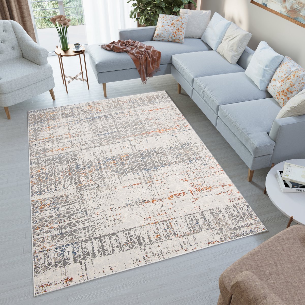 Tapiso Venezia Vloerkleed Grijs Beige Woonkamer Rug Tapijt Maat- 200x300