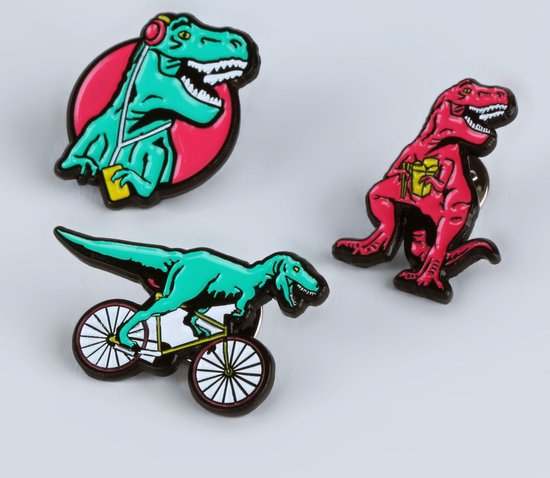 Mustard - T-Rex Pin Badges Set van 3 Stuks - Kunststof - Multicolor