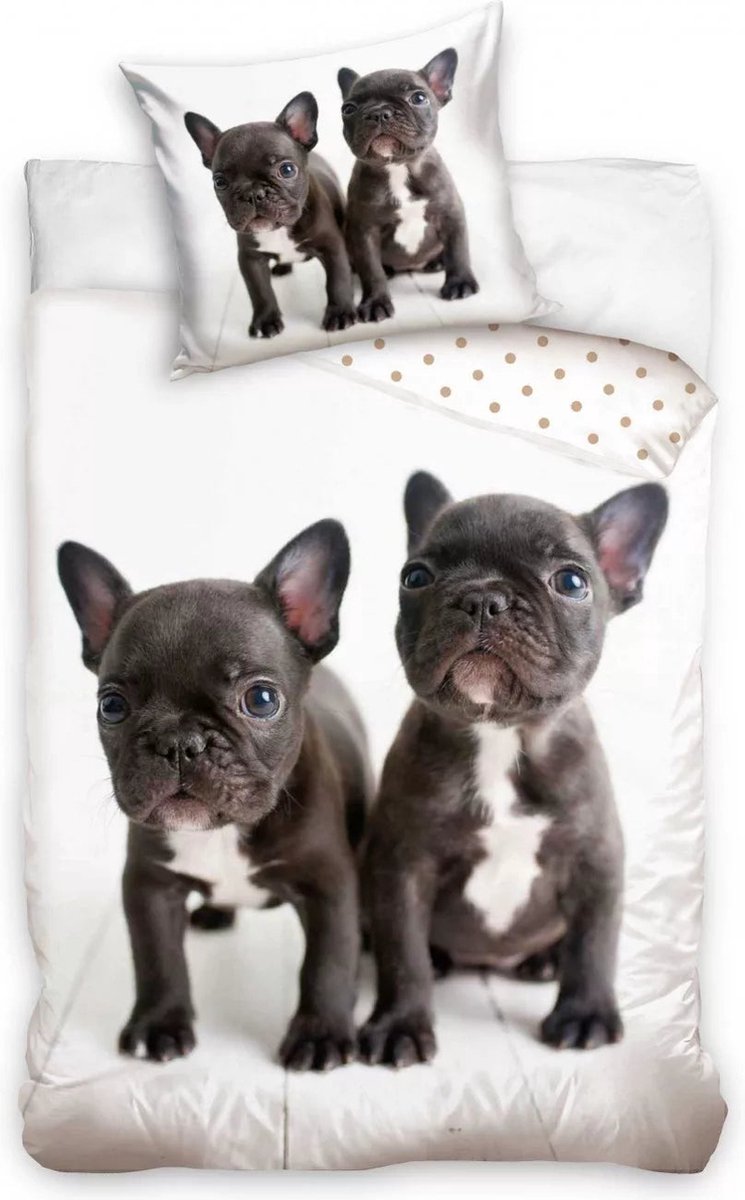 KD® - Hond, Zwarte Puppy's - Dekbedovertrek - Eenpersoons - 140 x 200 cm - Katoen