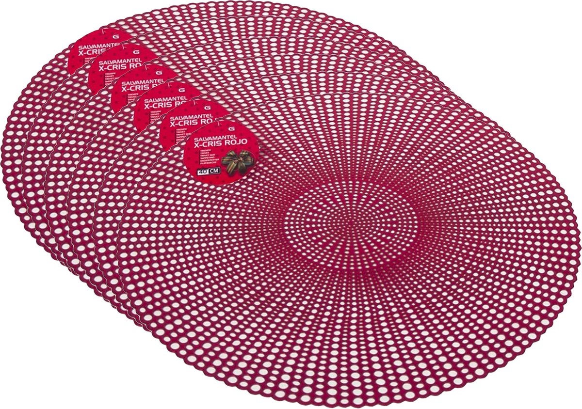 Placemats - D40 cm - rood - rond - 6x stuks - kunststof