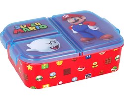 foto van Super Mario Broodtrommel 3 vakjes - 18x13 cm - Brooddoos - Lunchbox
