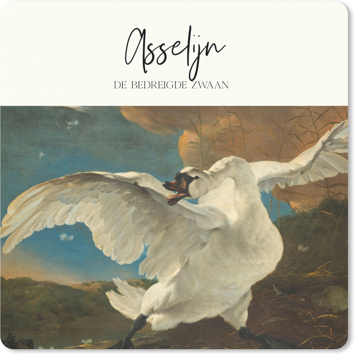 Muismat 30x30 cm - Mousepad Schilderij - De bedreigde zwaan - Jan Asselijn - Muismatten