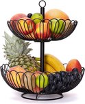 Chefarone Fruit Etagère 2 Laags – Fruitmand Metaal – Fruitschaal – Groentemand – Opberger – Zwart