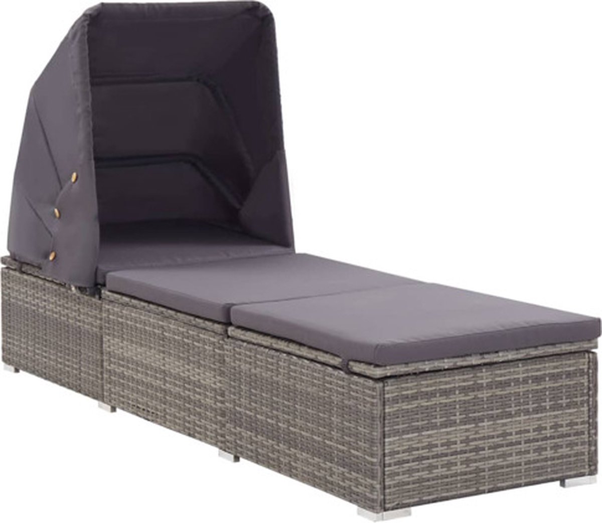 vidaXL Ligbed met luifel en kussen poly rattan grijs