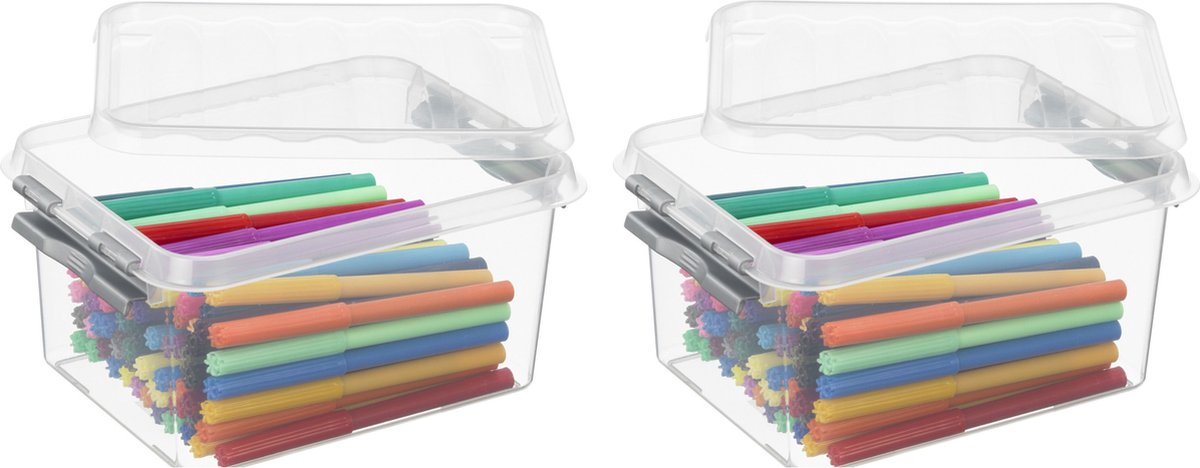 Set van 12x stuks sunware q-line opberg box/opbergdoos - 2 liter - 20 x 15 x 10 cm - kunststof - opslagbox - transparant/zilver