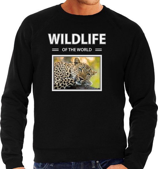 Dieren foto sweater Luipaard - zwart - heren - wildlife of the world - cadeau trui Luipaarden liefhebber XXL