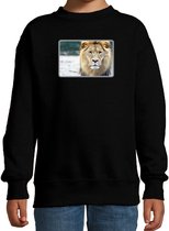 Dieren sweater leeuwen foto - zwart - kinderen - Afrikaanse dieren/ leeuw cadeau trui - kleding / sweat shirt 122/128