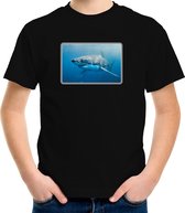 Dieren shirt met haaien foto - zwart - voor kinderen - natuur / haai cadeau t-shirt 122/128