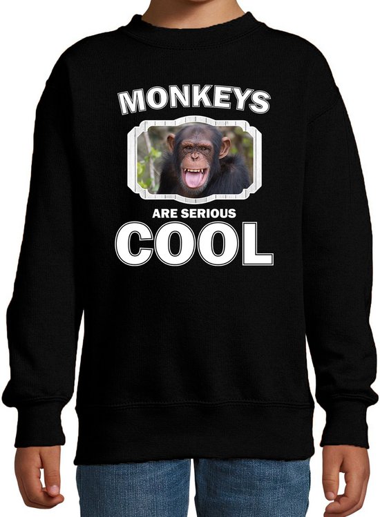 Dieren apen sweater zwart kinderen - monkeys are serious cool trui jongens/ meisjes - cadeau chimpansee/ apen liefhebber - kinderkleding / kleding 170/176