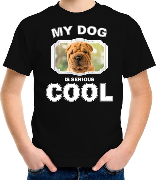 Shar pei honden t-shirt my dog is serious cool zwart - kinderen - Shar peis liefhebber cadeau shirt - kinderkleding / kleding 146/152