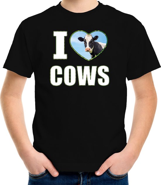 I love cows t-shirt met dieren foto van een koe zwart voor kinderen - cadeau shirt koeien liefhebber - kinderkleding / kleding 110/116