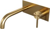 Brauer Gold Carving - Wastafelkraan - Inbouw - Geborsteld Goud PVD - 1 Greeps - Model A1 - Gebogen Uitloop & Afdekplaat