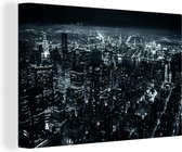 Canvas Schilderij Skyline - New York - Nacht - 30x20 cm - Wanddecoratie