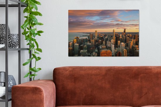Toile Peinture Skyline - Ville - Nuages - Amérique - 90x60 cm - Décoration murale